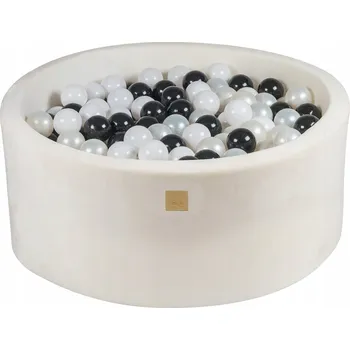 Suchý bazén MeowBaby Suchý bazén 90x40cm / 300 míčků, Supersoft Velvet, Bílý: Bílá/Perleťová