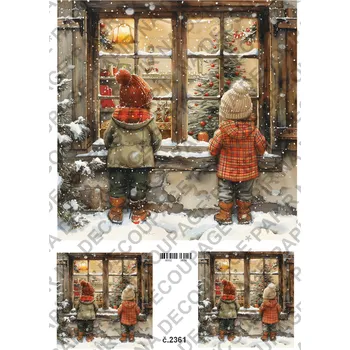 Umělecký papír Rýžový a soft papír na decoupage - Děti u okna - KB2361 Materiál: Soft, Rozměr: A4