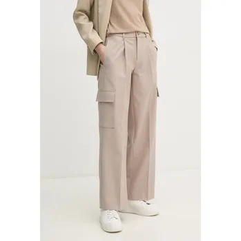 Dámské kalhoty Kalhoty Calvin Klein Jeans dámské, béžová barva, kapsáče, high waist, J20J224848 80X, vel. 29