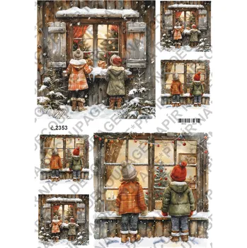 Umělecký papír Rýžový a soft papír na decoupage - Děti u okna - KB2353 Materiál: Soft, Rozměr: A4