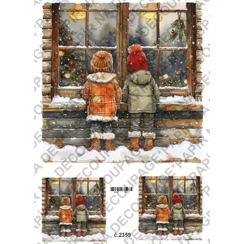 Umělecký papír Rýžový a soft papír na decoupage - Děti u okna - KB2359 Materiál: Soft, Rozměr: A4