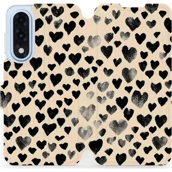 Pouzdro na mobilní telefon Flipové pouzdro Mobiwear - OnePlus Nord 5 - VA51S Černá srdíčka (Knížkové flip pouzdro, obal, kryt na mobil OnePlus Nord 5 - VA51S Černá srdíčka, materiál Umělá kůže + TPU - ochrana 360°, stojánek, silikonová vanička, magnetické zavírání)