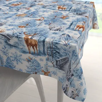 ubrus Bavlněný čtvercový ubrus Sandra SA-674 Lesní zvířata v zimním lese na modrém 60x60 cm
