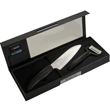 Kuchyňský nůž Kyocera dárková sada na krájení a loupání černá Sada, na krájení a loupání, keramický nůž Santoku a škrabka, dárkové balení, černá Cut & Peel Set N Black - Gift