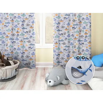 ubrus Dětský bavlněný závěs Sandra SA-673 Podmořský svět modrý 150x140 cm