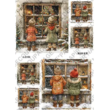 Umělecký papír Rýžový a soft papír na decoupage - Děti u okna - KB2356 Materiál: Soft, Rozměr: A4