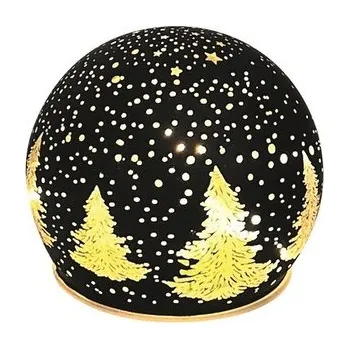 Vánoční dekorace Svítící skleněná koule s motivem lesa – černá, ø 10 cm, teplá bílá, 10 LED, časovač