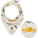 Dětský bavlněný šátek Sandra SA-672 Žlutá a šedohnědá auta ve městě na bílém 70 x 70 cm