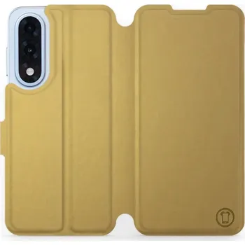 Pouzdro na mobilní telefon Flipové pouzdro Mobiwear - OnePlus Nord 5 - Zlatavé a oranžové (Knížkové flip pouzdro, obal, kryt na mobil OnePlus Nord 5 - Zlatavé a oranžové, materiál Umělá kůže + TPU - ochrana 360°, stojánek, silikonová vanička, magnetické zavírání)