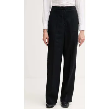 Dámské kalhoty Lněné kalhoty Tommy Hilfiger dámské, černá barva, široké, high waist, WW0WW46823 99X, vel. 38