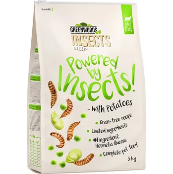 Krmivo pro kočku 3kg Greenwoods Insects s bramborami, hráškem a fazolemi fava