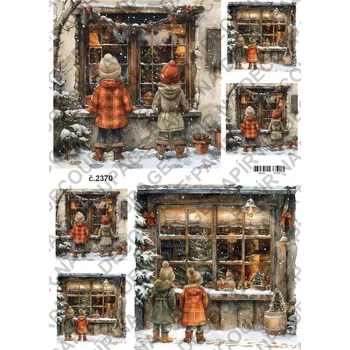 Umělecký papír Rýžový a soft papír na decoupage - Děti u okna - KB2370 Materiál: Soft, Rozměr: A4