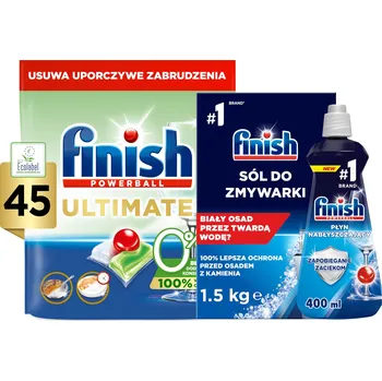 Přípravek do myčky Finish Kapsle do myčky nádobí Ultimate 0% 45 kusů + sůl + leštidlo