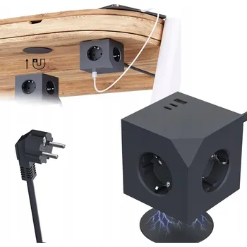 Napájecí kabel Prodlužovací přívod Zásuvková Lišta 1.5M 3X USB Nabíječka 6v1