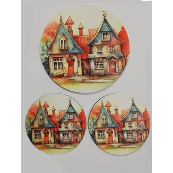 Podtácek - Domečky, ulice1 Velikost: kruh 15cm + 2x kruh 10cm