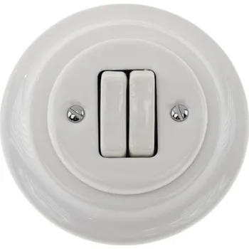 vypínač Bohemia-Design - Porcelánový retro dvojitý vypínač s rámečkem č. 6+6 bílá