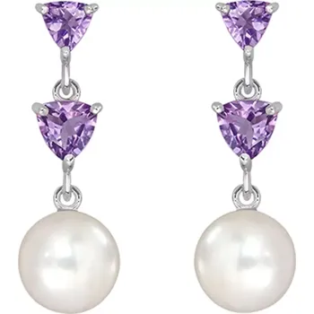 Náušnice Avenia S Pearl and Ametyst - stříbrné náušnice s perlou a ametystem