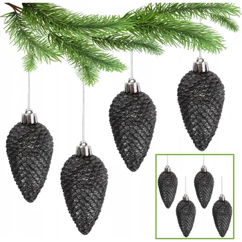 Vánoční dekorace Antracitové vánoční šišky , vánoční vánoční baňky 4 ks 1 balení