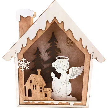 Vánoční dekorace Dřevěná svítící dekorace dům - Andělíček