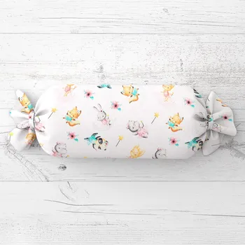 Dekorativní polštářek Dětský polštář válec bonbon Sandra SA-671 Zvířátka baletky na bílém 15x100 cm