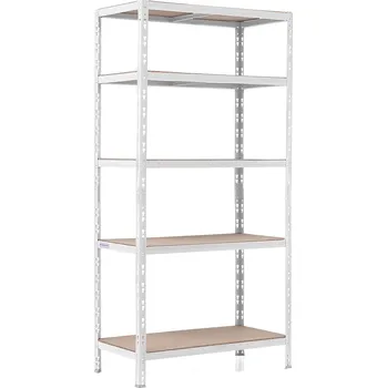 Dílenský regál SUPER EKO HIT - Policový regál Trestles RNDU-KUI 1800x900x500, nosnost 875 kg, 5 polic, bílý