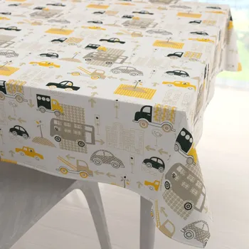 ubrus Dětský bavlněný čtvercový ubrus Sandra SA-672 Žlutá a šedohnědá auta ve městě na bílém 60x60 cm