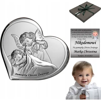 Obraz Stříbrný obrázek Dárek Ke Křtinám svatý s věnováním