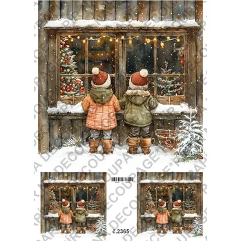Umělecký papír Rýžový a soft papír na decoupage - Děti u okna - KB2365 Materiál: Soft, Rozměr: A4