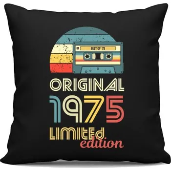 Žertovný předmět Original - best of' 1975 - černý polštář s potiskem- Tričkový.cz