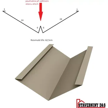 Střešní lemovaní Úžlabí s koněm rš: 625mm délka 2m (úžlabí velké s vodní drážkou)