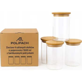 Dóza na potraviny 4x1500 ml skleněné nádoby s víkem BAMBO na potraviny zavařovací sklenice na džbán PF-998