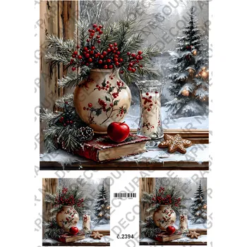 Výtvarný papír Rýžový a soft papír na decoupage - Zima, okno, vánoce - KB2394 Materiál: Rýžový papír, Rozměr: A4