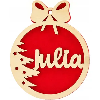 Vánoční dekorace DŘEVĚNÁ VÁNOČNÍ KOULE OZDOBENÁ NA VÁNOČNÍ STROMEK SE JMÉNEM VÁNOČNÍ KOULE S VÁNOČNÍM STROMEČKEM ČERVENÁ