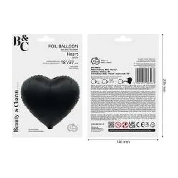 Balon foliowy B&C Serce matowe czarne 37cm