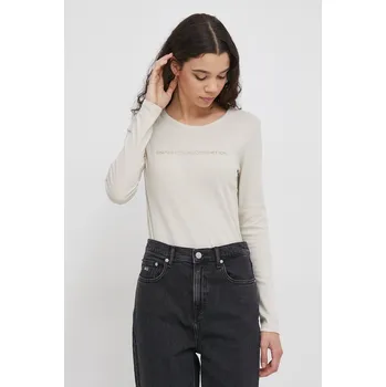 Pánské tričko Bavlněné tričko s dlouhým rukávem United Colors of Benetton béžová barva 3GA2E16G0 08X, vel. XXS