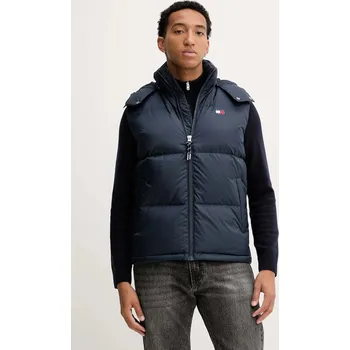 Dámská vesta Péřová vesta Tommy Jeans tmavomodrá barva, zimní, DM0DM22068 59X, vel. L
