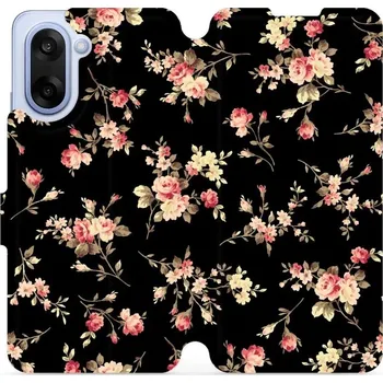 Pouzdro na mobilní telefon Flipové pouzdro Mobiwear - OnePlus Nord CE5 - VD02S Květy na černé (Knížkové flip pouzdro, obal, kryt na mobil OnePlus Nord CE 5 - VD02S Květy na černé, materiál Umělá kůže + TPU - ochrana 360°, stojánek, silikonová vanička, magnetické zavírání)