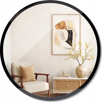 Zrcadlo Zrcadlo Nástěnné Fi 60 Cm Kulaté Industriální Styl S Černým Skleněným Rámem