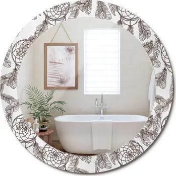 Zrcadlo Nástěnné Zrcadlo s dekorativním skleněným rámem s potiskem potiskem Lapač snů , průměr 70 cm