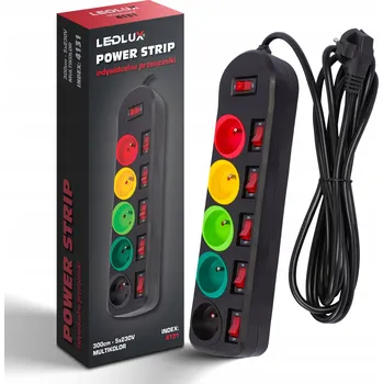 Napájecí kabel Prodlužovací Kabel lištový LEDLUX 3 m černý 5 zásuvek s uzemněním