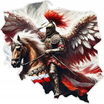 Samolepicí dekorace na vozidlo NÁLEPKA na auto | POLSKÁ Husaria HUSAR vlajka Polský barvy 14x14 cm