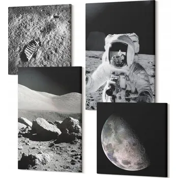 Obraz Dekorativní Sada Obrazů na Plátně Set Měsíc astronaut stopa
