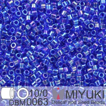 Korálek Korálky Miyuki Delica 10/0. Barva Cobalt Lined Sapphire AB DBM0063. Balení 5g.