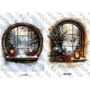 Výtvarný papír Rýžový a soft papír na decoupage - Zima, okno, vánoce - KB2390 Materiál: Rýžový papír, Rozměr: A4