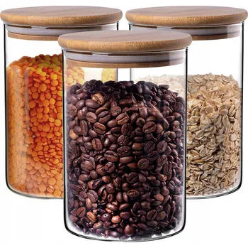 Dóza na potraviny SKLENĚNÉ KUCHYŇSKÉ DÓZY NA POTRAVINY TĚSTOVINY SKLENICE S VÍKEM 1,04L 3 ks