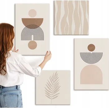 Obraz Vícedílný Obraz Na Plátně Sada Abstraktní tvary hnědá béžová 4 kusy