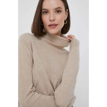 Dámský svetr Vlněný svetr United Colors of Benetton dámský, béžová barva, lehký, s golfem 1002D2348.562.. 80X, vel. L