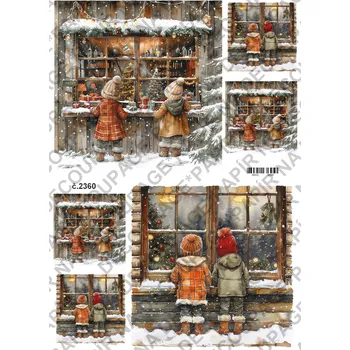 Výtvárné potřeby Rýžový a soft papír na decoupage - Děti u okna - KB2360 Materiál: Rýžový papír, Rozměr: A4