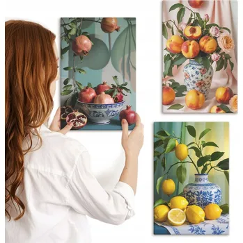 Obraz Kolekce obrazů na plátně Ovoce granátové jablko broskve citrony 3x 20x30 cm