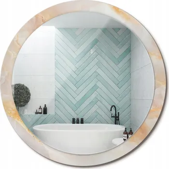 Zrcadlo Nástěnné Zrcadlo s dekorativním skleněným rámem s potiskem onyxového mramoru, průměr 100 cm